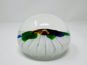 John Deacons Rare 1991 Pansy and White Latticino Spokes Paperweight