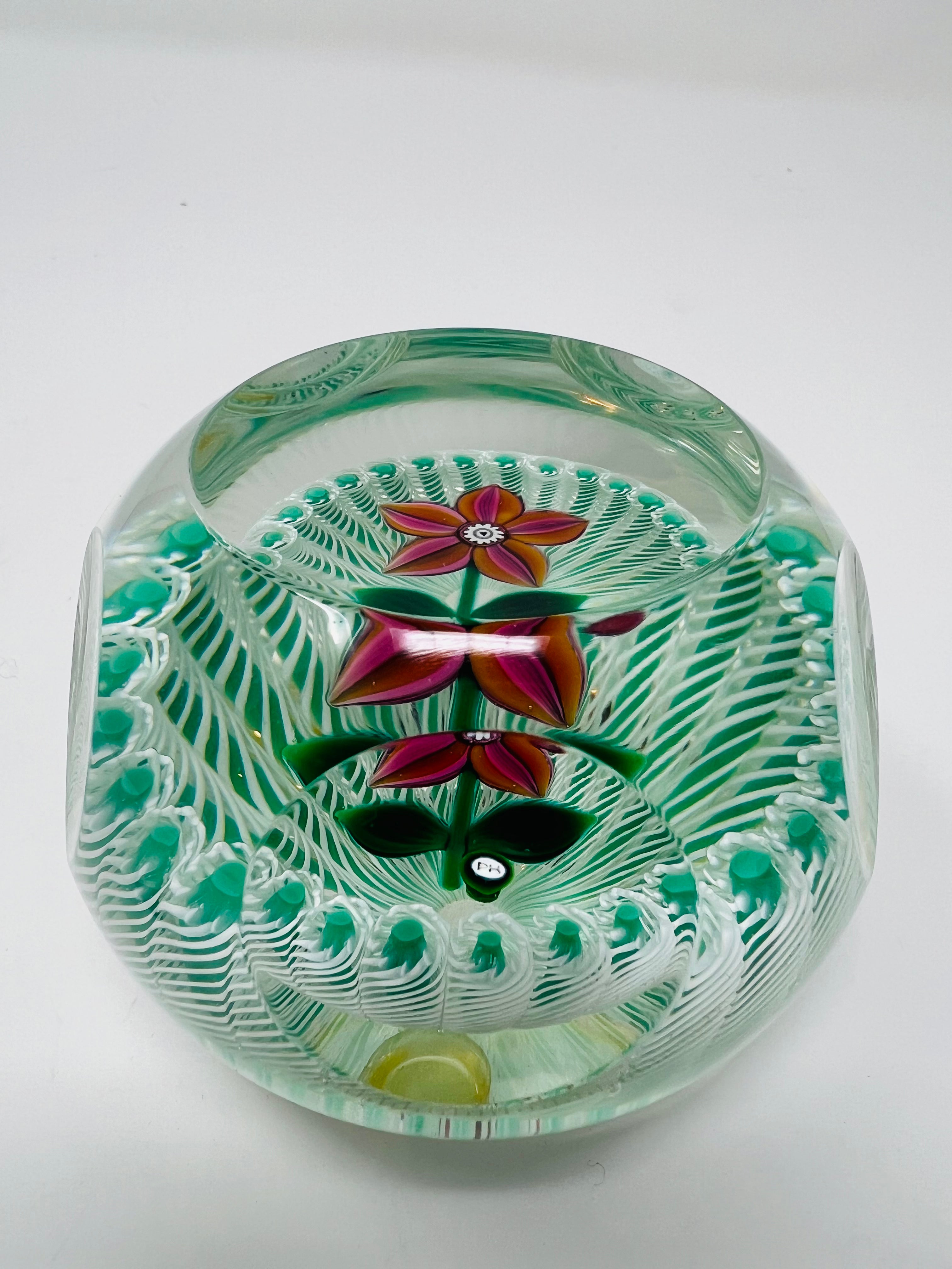 Peter Holmes Selkirk Glass 1996 Heart Flower Paperweight