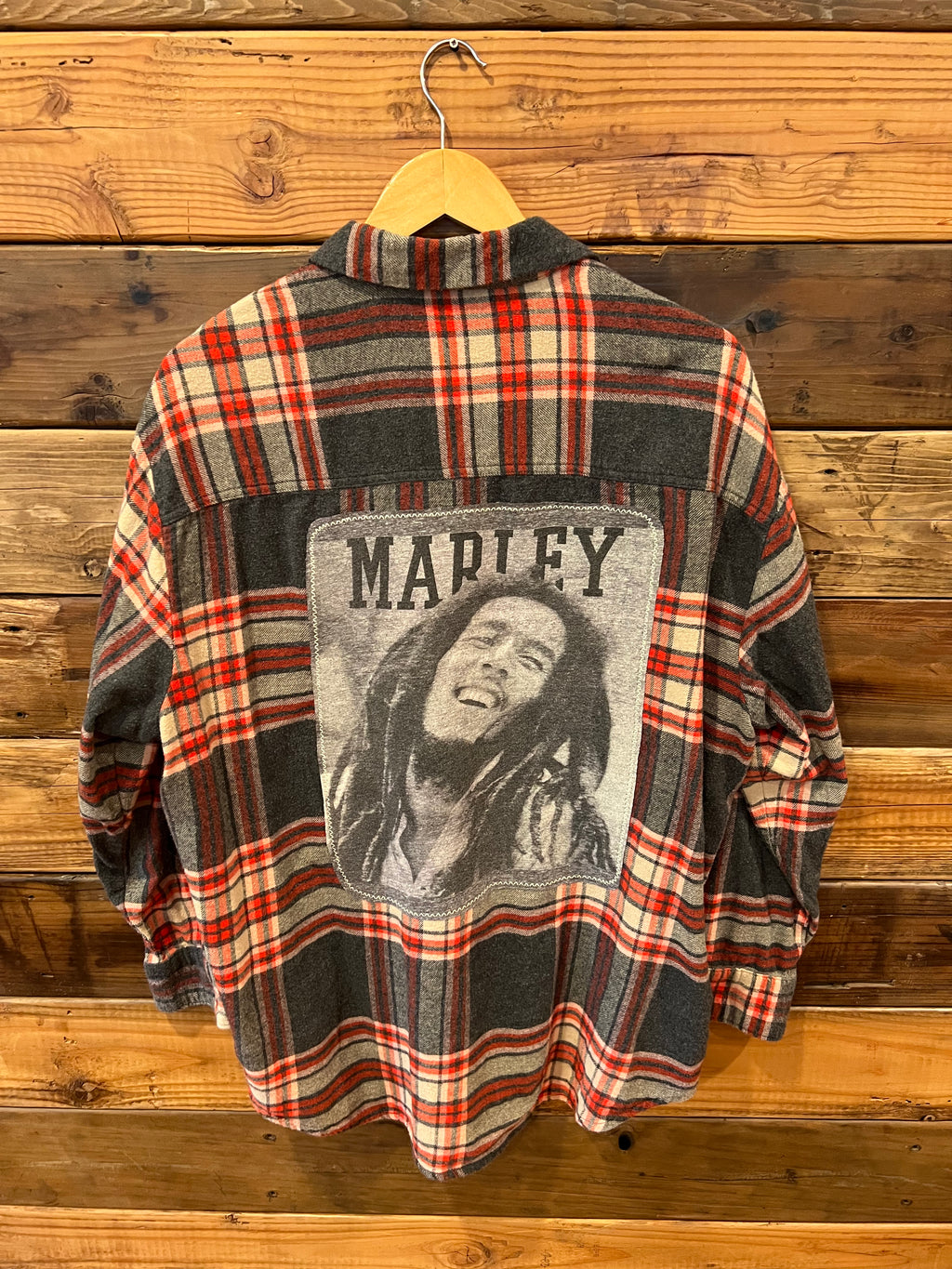 Bob Marley One-of-a-Kind MadAndie Custom Old Navy Boyfriend Shirt Flannel