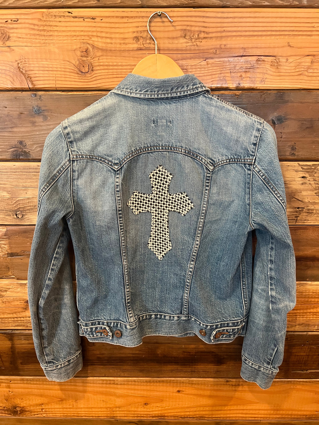 Gap vintage jean jacket custom one of a kind cross
