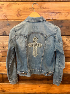 Gap vintage jean jacket custom one of a kind cross