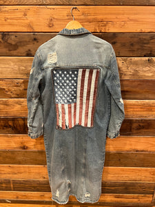 Patriotic American flag one of a kind Highway distressed jean jacket, Custom MadAndie Highway Women's M 