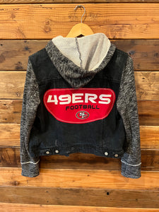 San Francisco 49ers one of a kind Black Rivet jean jacket/seatshirt hoodie