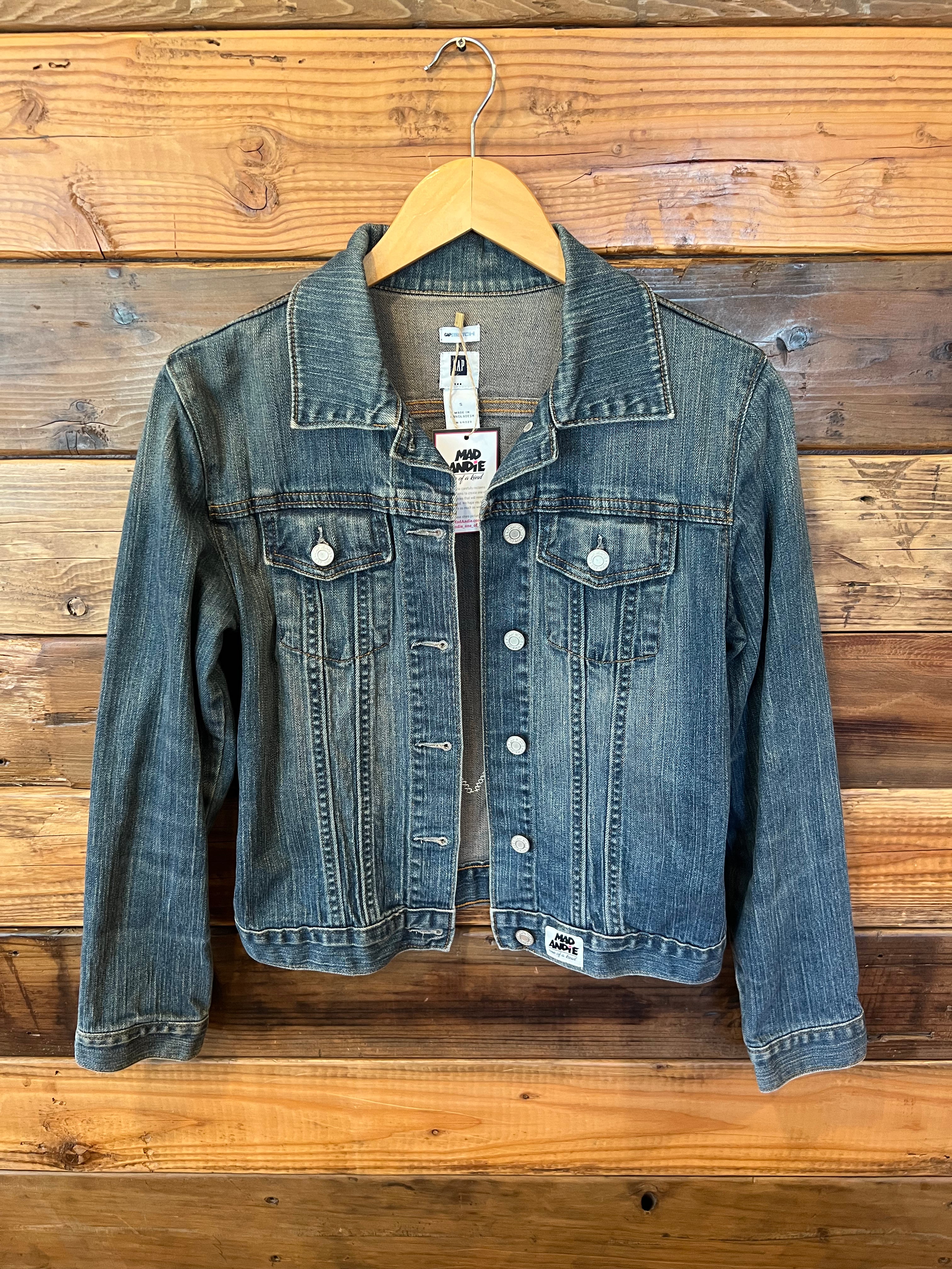 One of a Kind vintage Gap jean jacket featuring MadAndie custom cross
