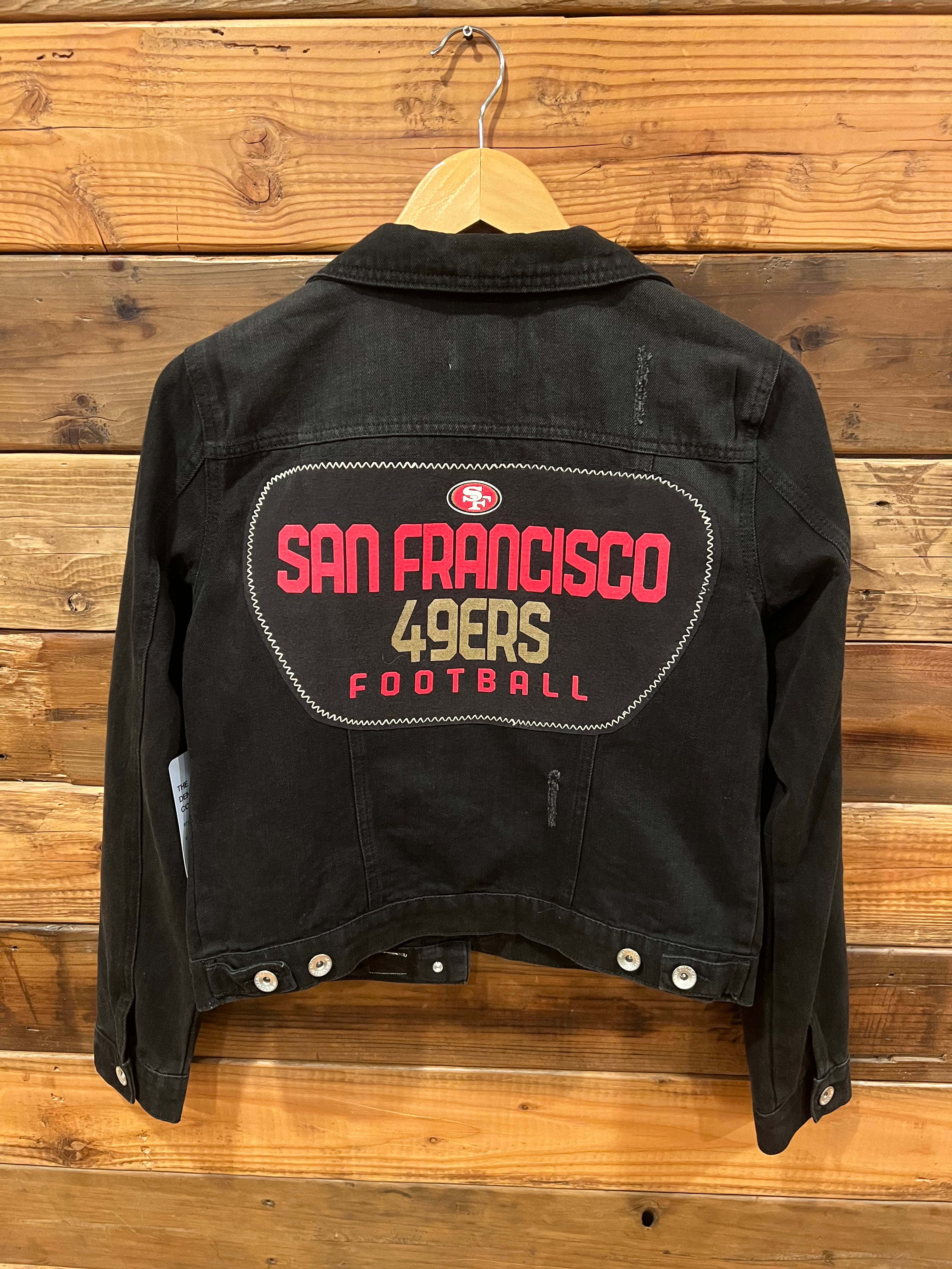 San Francisco 49ers new with tags one of a kind Ci Sono distressed black denim jacket 
