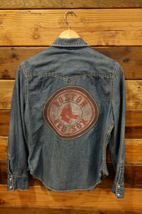 Vintage Seven7  western jean shirt, one of a kind, Boston Red Sox baseball
