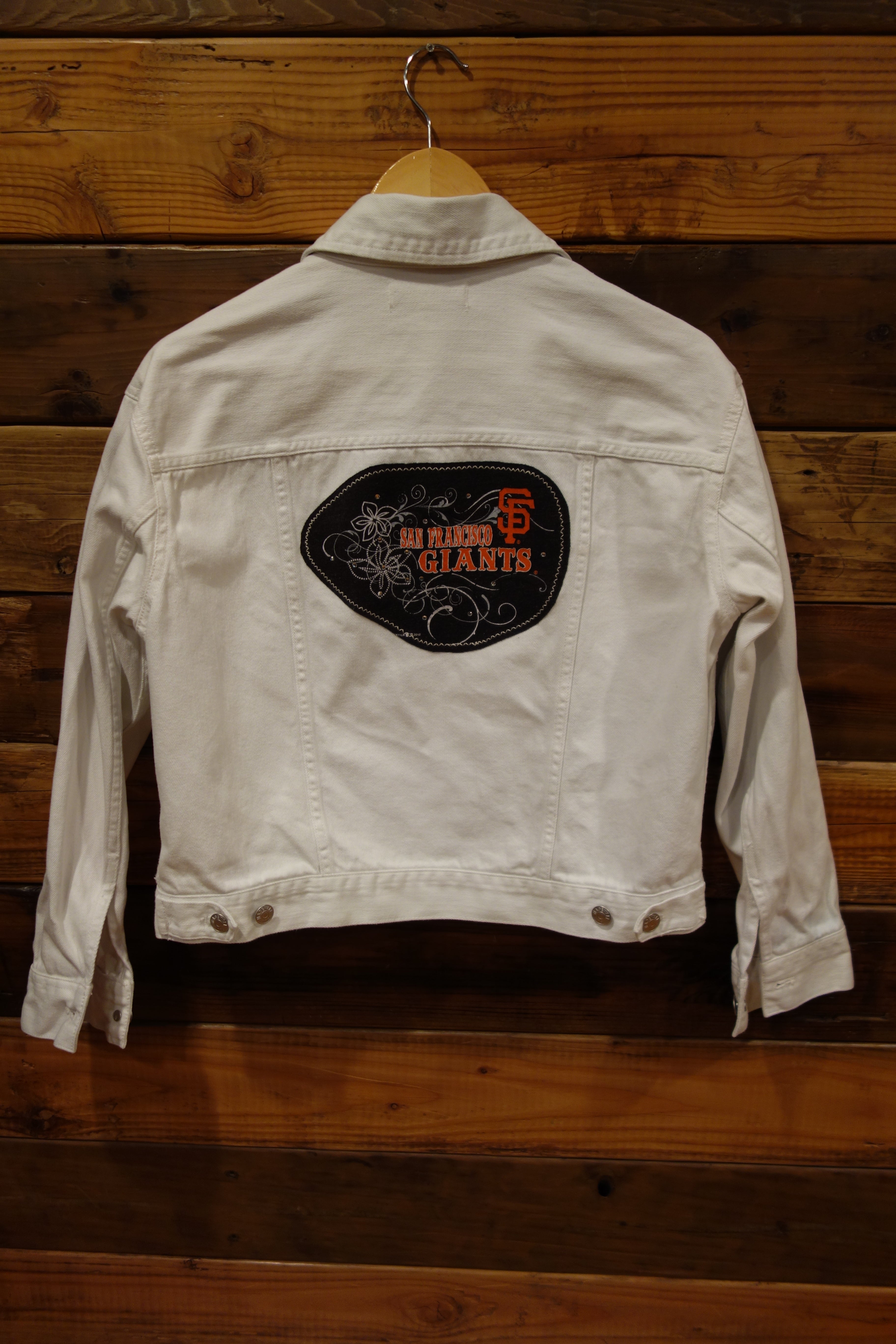 Madewell white denim jean jacket, one of a kind, San Francisco Giants 