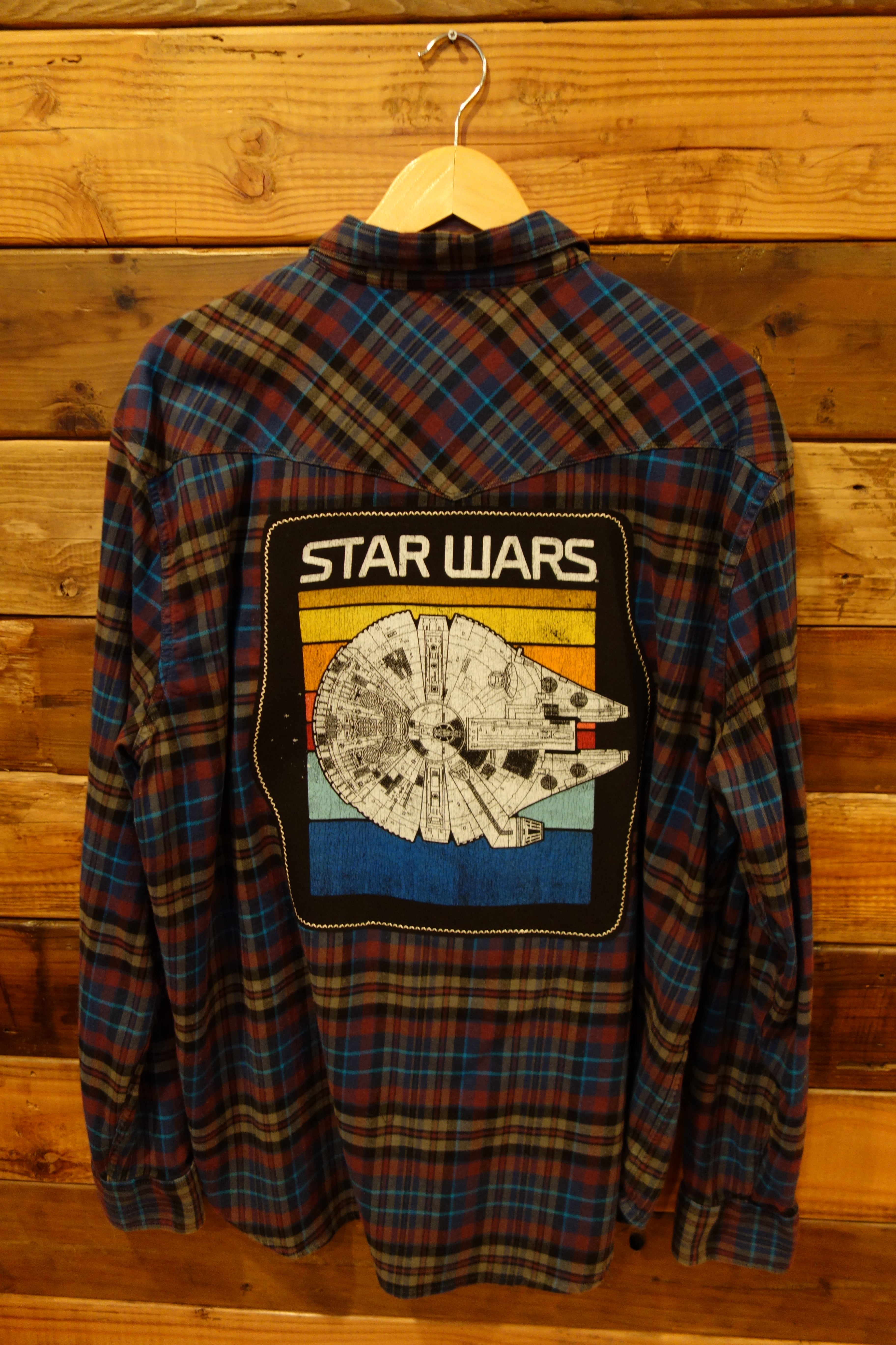 Lucky Brand one of a kind custom flannel, Star Wars Millennium Falcon