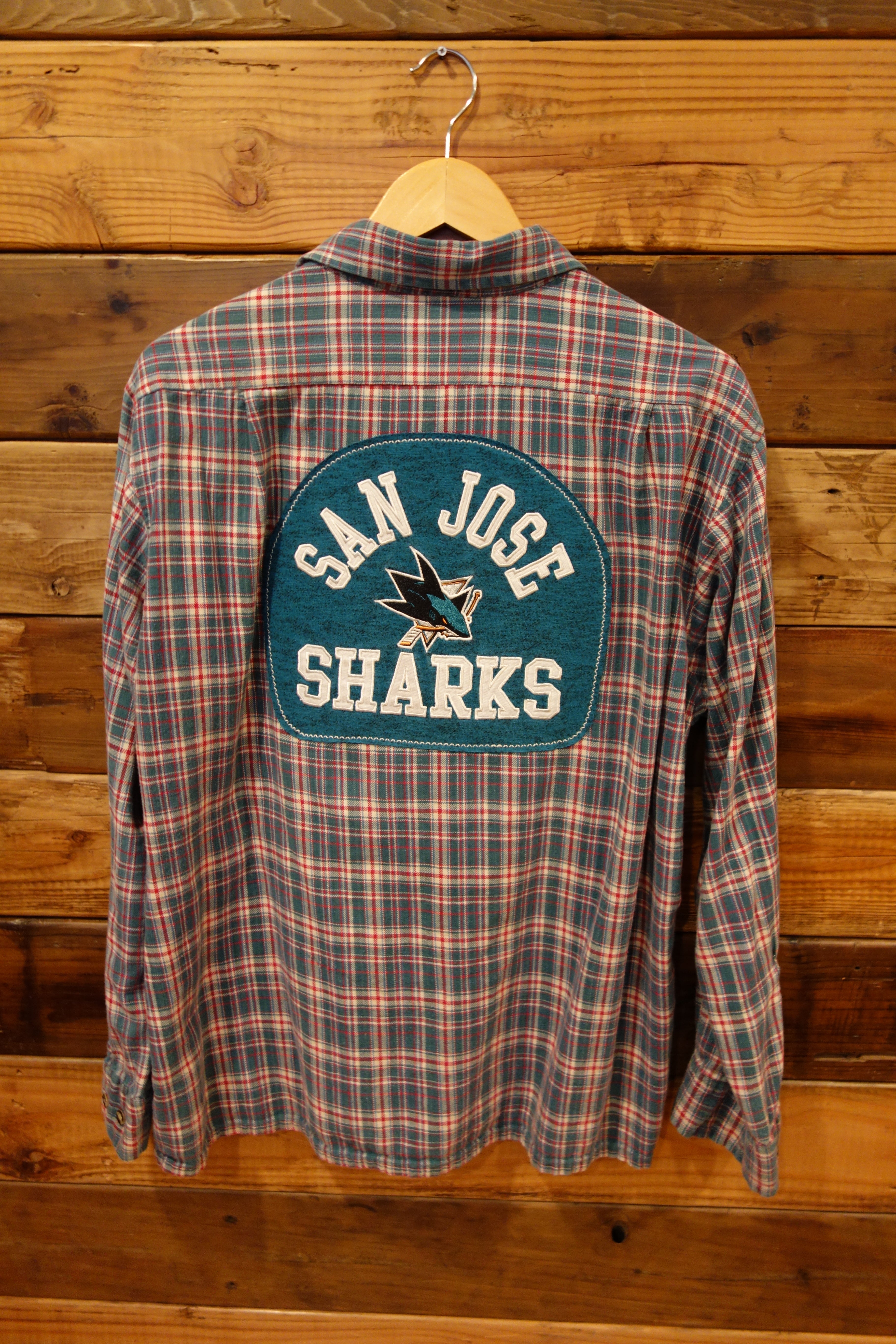 vintage flannel one of a kind custom shirt, San Jose Sharks, NHL
