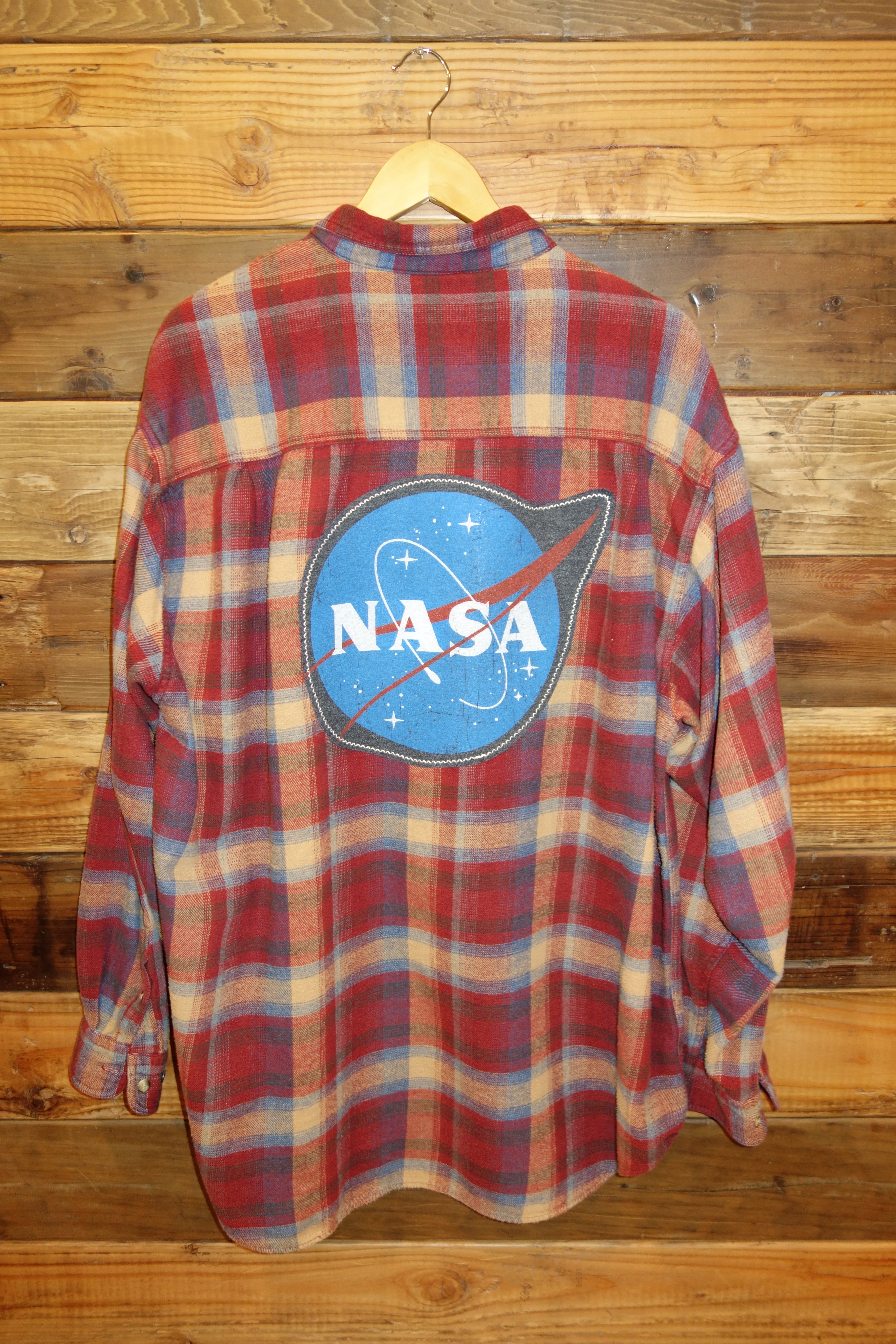 One of a kind Eddie Bauer vintage flannel, NASA meatball logo