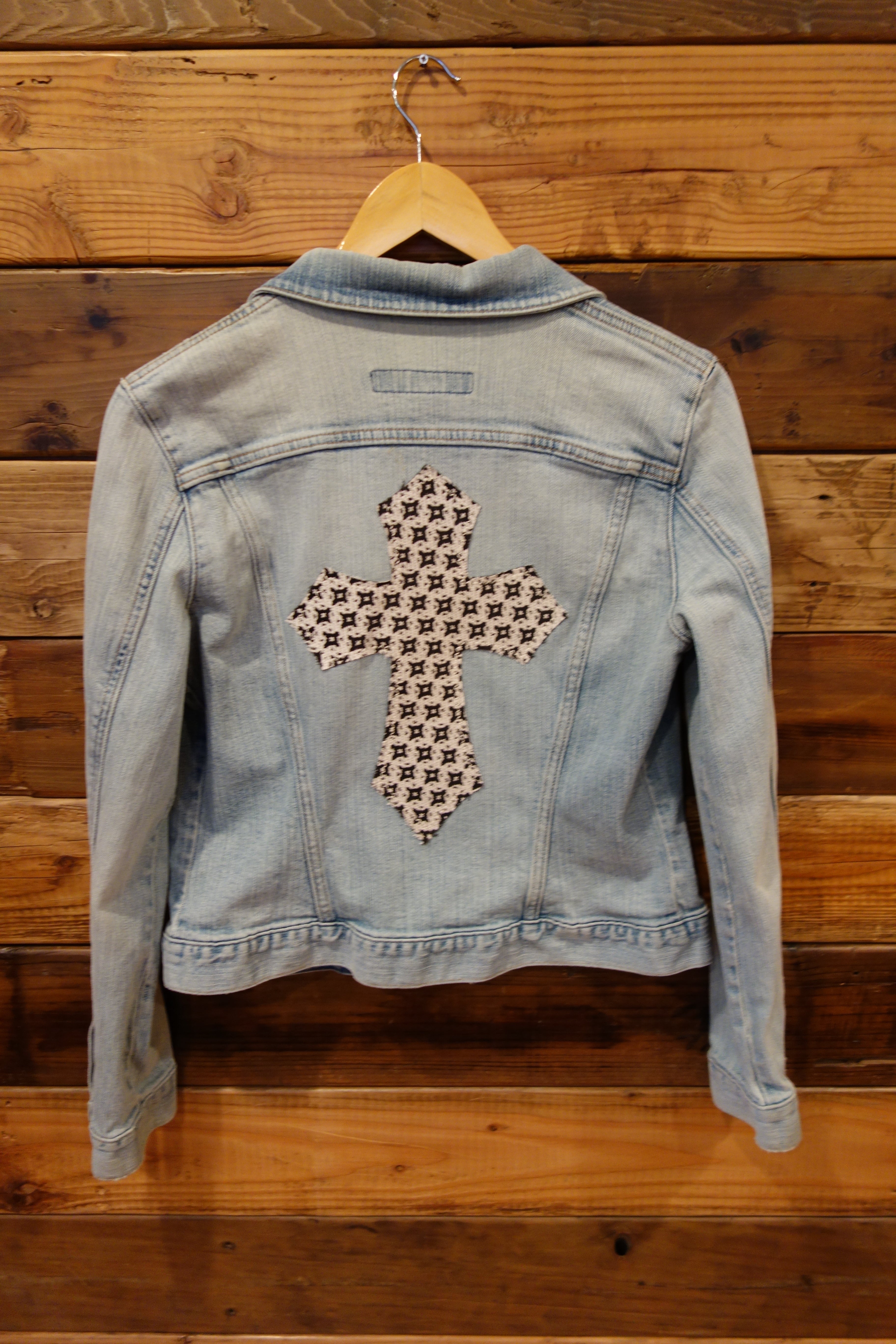 Gap jean jacket, one of a kind, custom designer cross