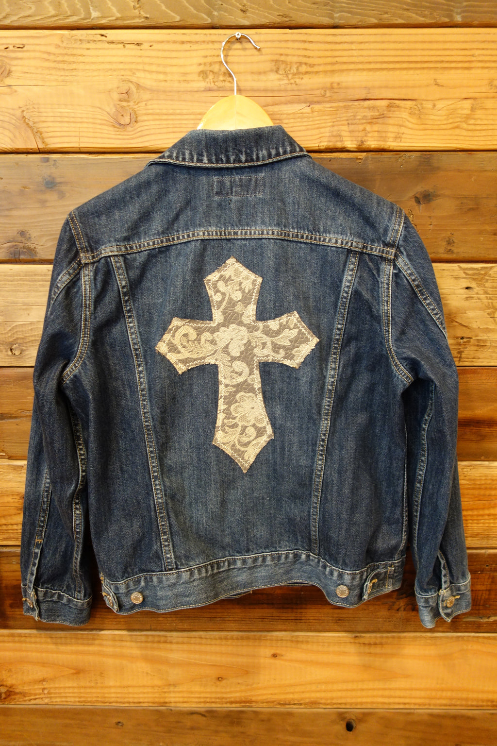 Lucky Brand jean jacket, one of a kind, cross