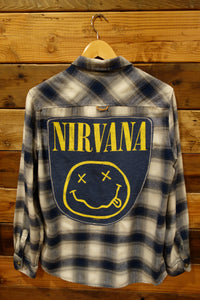 burnside vintage custom flannel, nirvana band tee