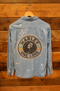 Bob Marley one of a kind custom bleach splattered pac-sun denim jean shirt