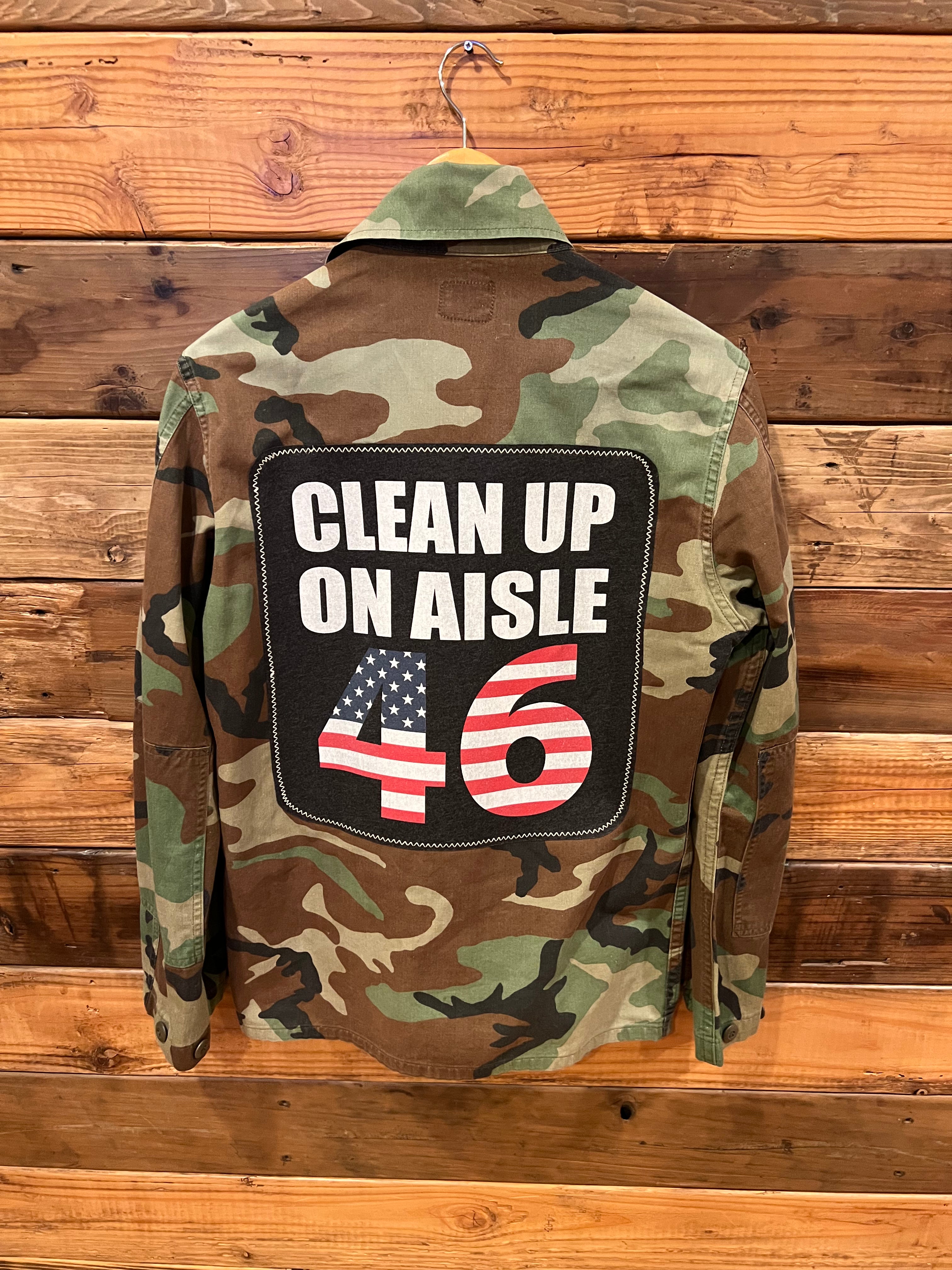 funny political clean up on aisle 46 one of a kind MadAndie custom camo military jacket
