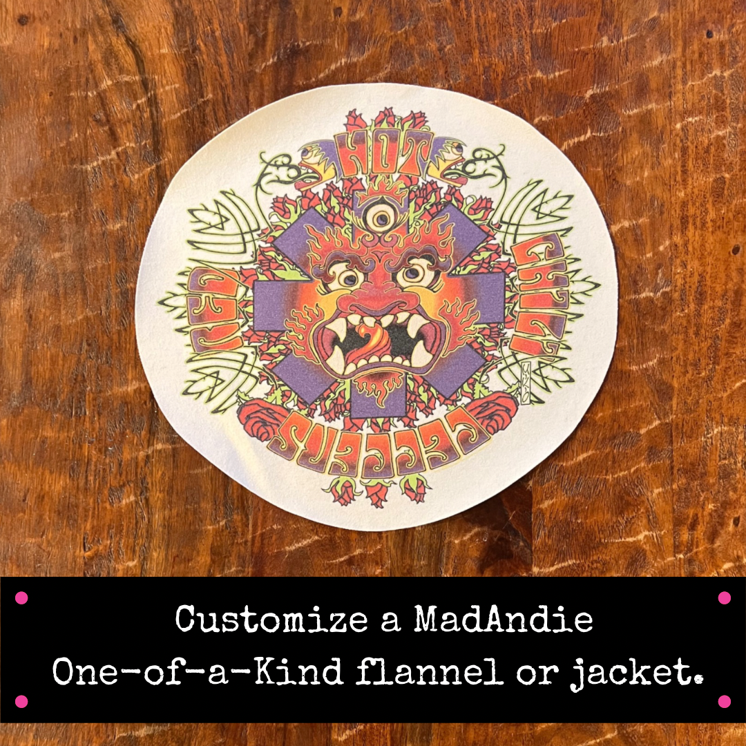 Rare Red Hot Chili Peppers vintage band tee patch for MadAndie one-of-a-kind custom shirt, flannel or jacket