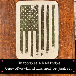 Distressed Camo American flag custom one of a kind MadAndie shirt, jacket, flannel