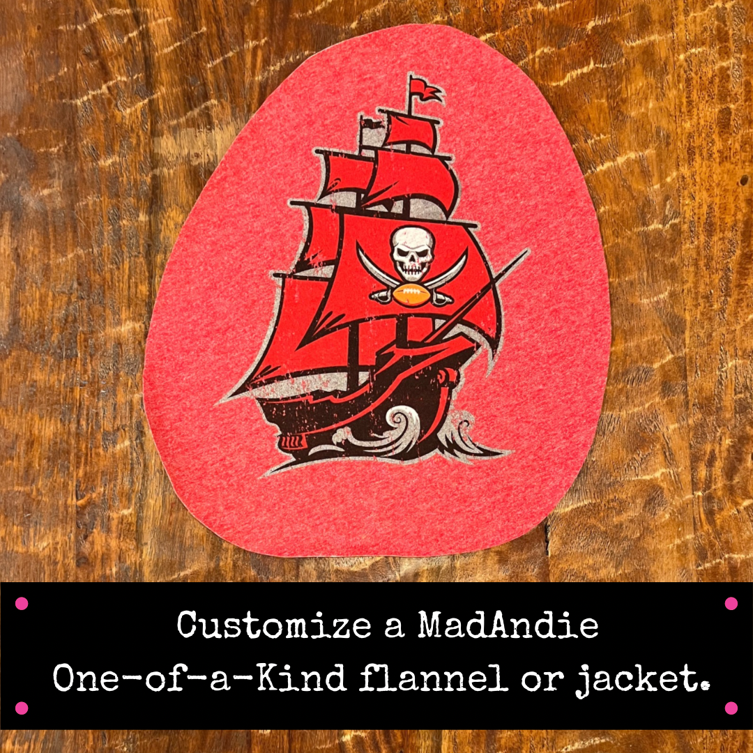 Tampa Bay Buccaneers pirate ship logo custom one of a kind MadAndie flannel or jacket
