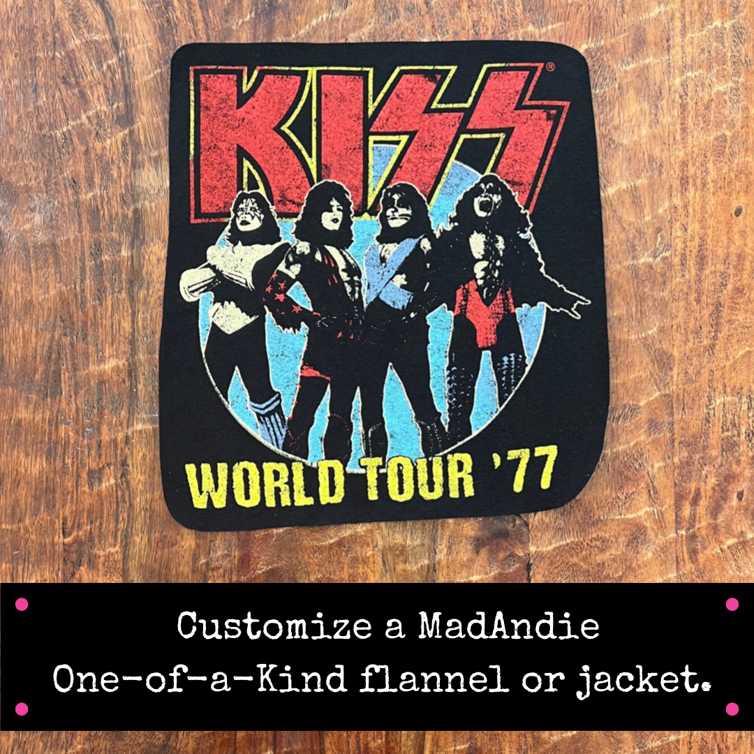 KISS World Tour '77 band tee custom one of a kind men's or women's shirt, jacket or flannel
