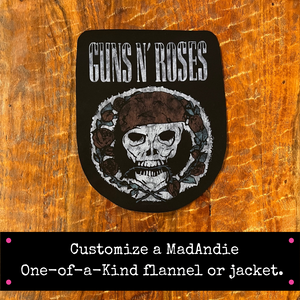 Guns N' Roses rare skull graphic for MadAndie custom one of a kind shirt, jacket, flannel