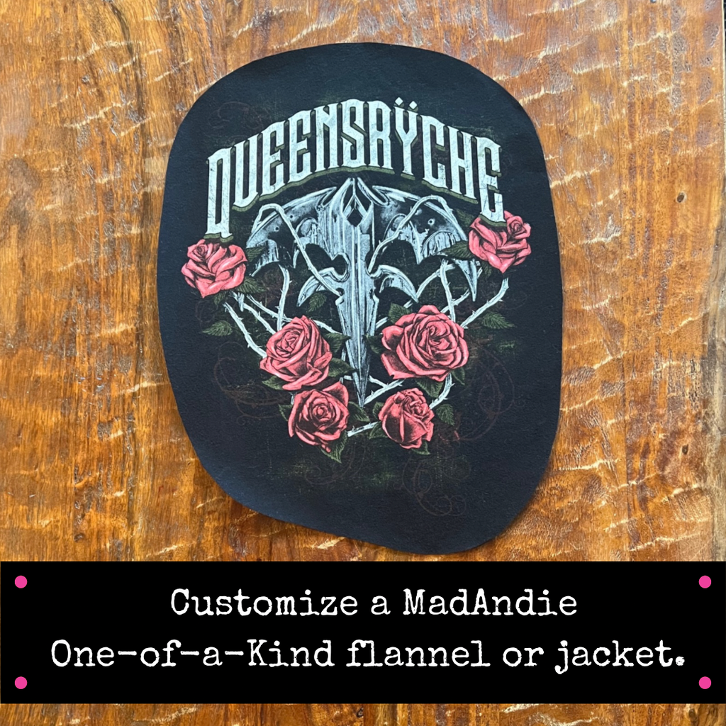 Queensryche one of a kind custom MadAndie upcycled flannel or jacket